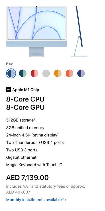 Apple iMac 24" M1 8-Core CPU  8GB/512 GB SSD Blue