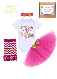 It’s My 1st Birthday Outfit Baby Girl Party Fancy Dress | Photography Costume with Cake Topper | 5 Pcs Set - Hot Pink