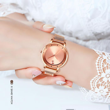 Skmei 1701 New Stylish Ladies Quartz Wrist Watch Stainless Steel Waterproof Minimal Watches for Women - Gold