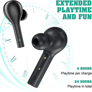 QCY Wireless Earbuds, V5.0 Bluetooth Headphones In-Ear Stereo True Wireless Earphones with Touch Control, Binaural Calling, One-Step Paring, Total 24 Hours Play Time
