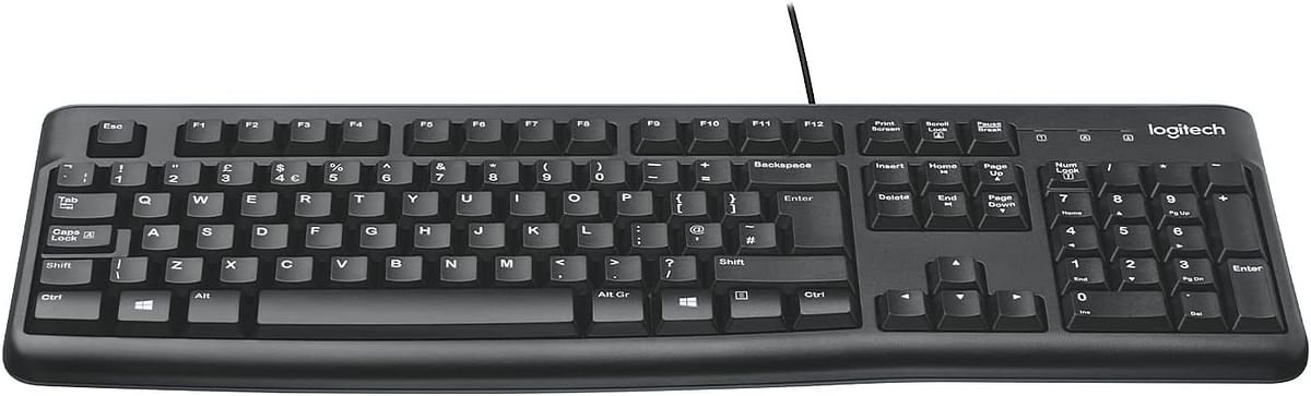 Logitech K120 Wired Business Keyboard For Windows Or Linux, Usb Plug And Play, Full Size, Spill Resistant, Curved Space Bar, Pc / Laptop, Us International Layout Black