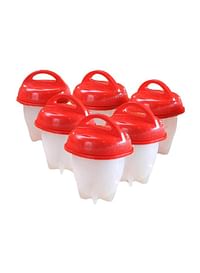6-Piece Silicone Boil Egg Container Mold White/Red