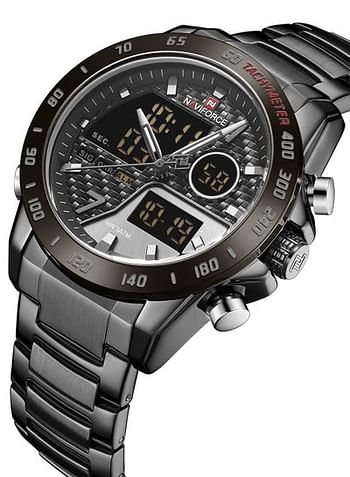 Men's Stainless Steel Analog & Digital Wrist Watch NF9171 B/GY/B - 45 mm - Black