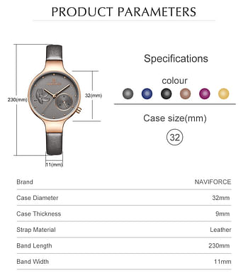 NAVIFORCE NF5001 Women Fashion  Quartz Watch Lady Leather Watchband High Quality Casual Waterproof Wristwatch RGB