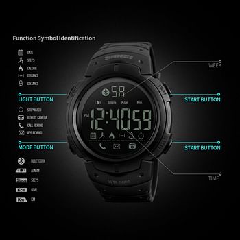 SKMEI 1303 Smart Watch Bluetooth Digital Sport Unisex Watch with Pedometer for iOS Android - Black