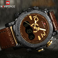 NAVIFORCE Casual Watch For Men - Analog PU Leather Band, NF9094 B/CE/BN