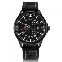 Neviforce NF9074 Men's Black Dial Leather Band Watch - Black
