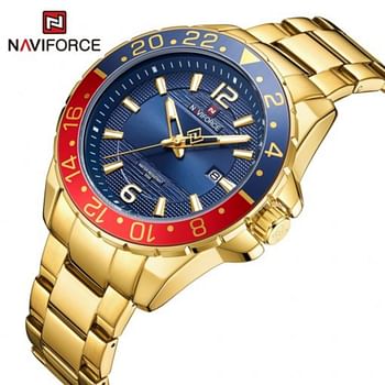 Naviforce NF9192  GG/BE Luxury Brand Men's Waterproof Wood Grain Calendar Two Color Bezel Relogio Stainless Steel Quartz Watch