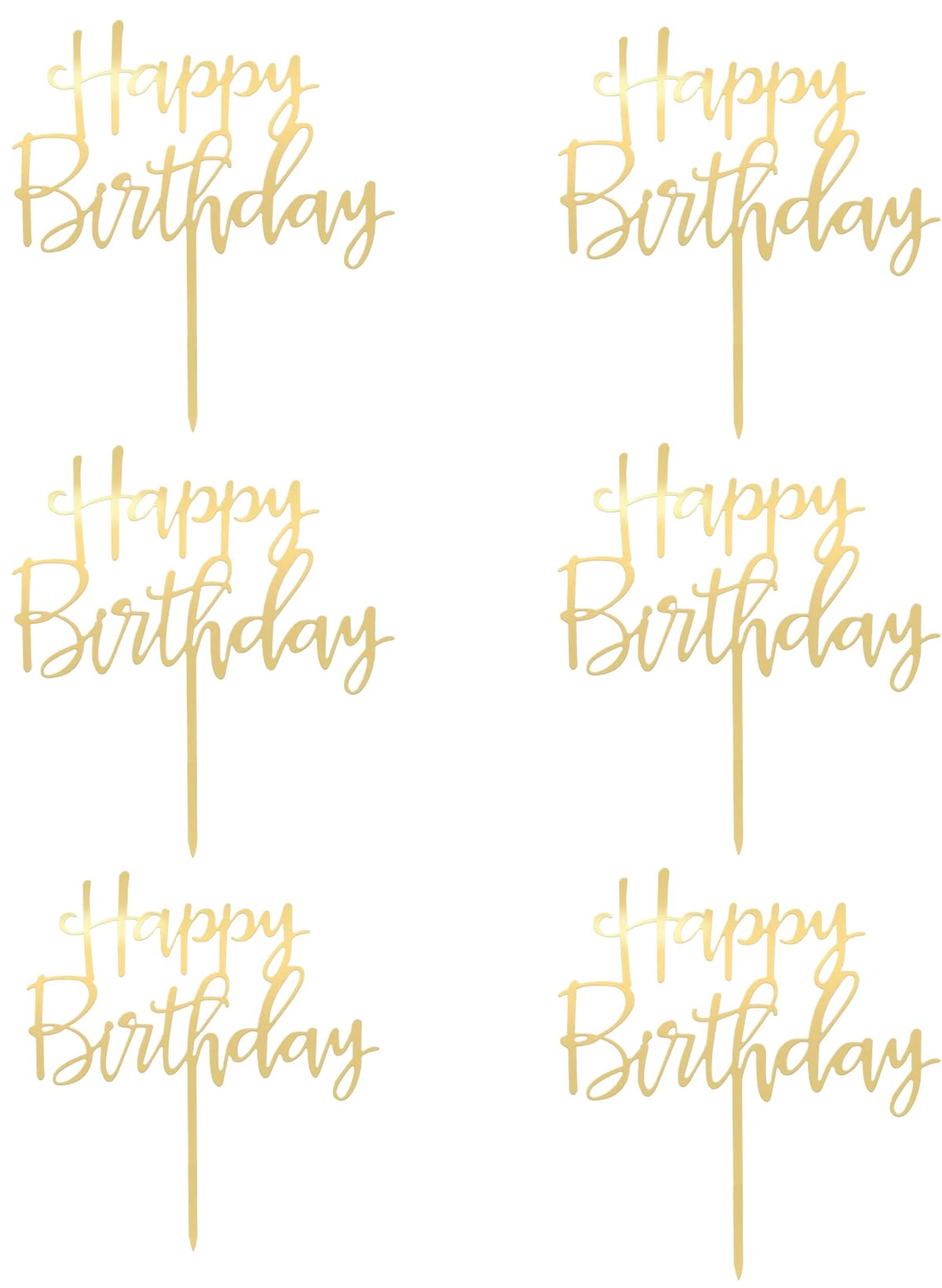 6 Pcs Happy Birthday Cake Topper Mirrored Gold Acrylic Durable Versatile Photo Booth Props Ideal for Birthday Party Decorations