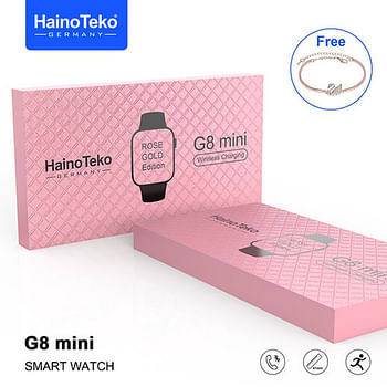 Haino Teko Germany G8 Mini Rose Gold Edition Smart Watch for Her 45mm, Bluetooth Call, Wireless Charging, One Extra Strap + Bangle