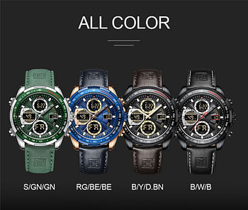 NAVIFORCE Top Brand Luxury Men Watch Quartz Digital Male Clock Military Sport Green Genuine Leather Business Man Wristwatch 9197 Blue