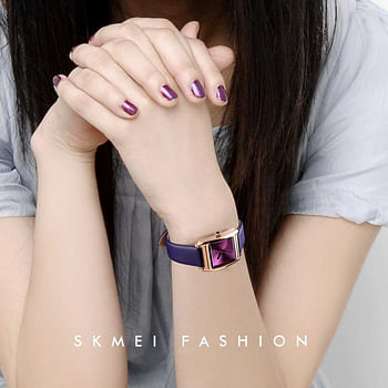 Skmei 1432 Women Fashion Dress Ladies Wrist Watch Luxury Leather Quartz Purple