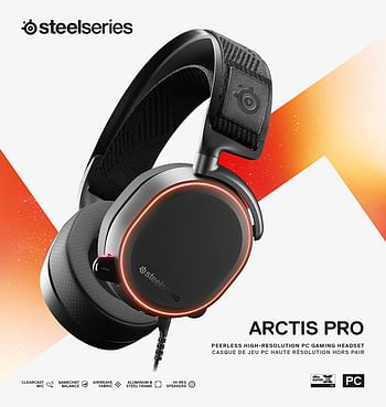 SteelSeries Arctis Pro High Fidelity Gaming Headset - Hi-Res Speaker Drivers - DTS Headphone: X v2.0 Surround for PC, Black