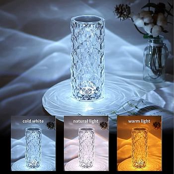 Crystal Diamond Table Lamp, Bedside Lamps with Touch Control, 16 Light Color Brightness Adjustable USB Rechargeable,Crystal Decorative Nights Lamp for Bedroom, Living Room, Study & Office.