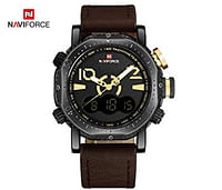 NAVIFORCE Casual Watch For Men - Analog PU Leather Band, NF9094 B/W/GY