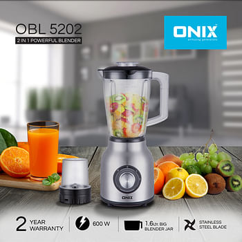 Onix OBL 5202 600 Watts 2 in 1 Powerful Blender featuring 4 Speeds with Pulse Control