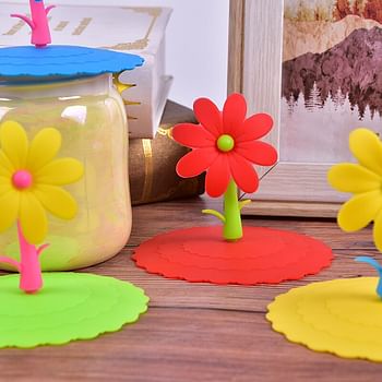 Silicone Cup Covers Sunflower Mug Cup Lids Anti-dust Airtight Seal ( 6-Pack)