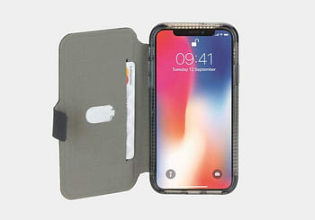 Cygnett Magnetic Close Tab Wallet Case With Built-in Credit Card Clot, Military-Grade Protection and Works With Wireless Charging, Full Back Protictive Cover - Compatible with iPhone X Max - Black