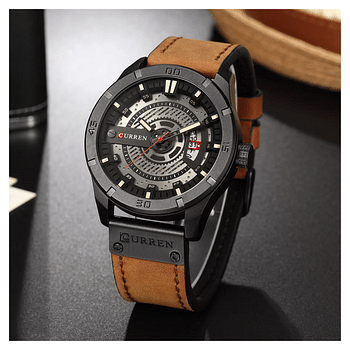 Quartz Watch For Men, Waterproof Analog Watches, Business Leather Strap Men's Wristwatch with Date 8301（Black-Brown）