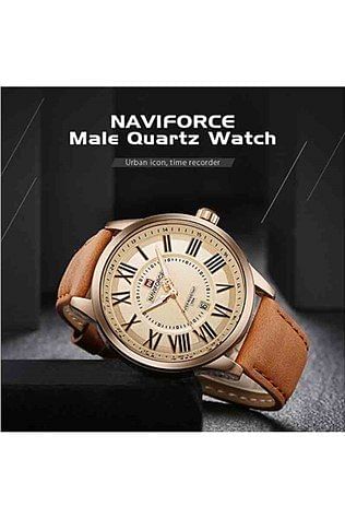 Naviforce Men's Black Dial Genuine Leather Analogue Classic Watch - NF9126-RG-RG BR