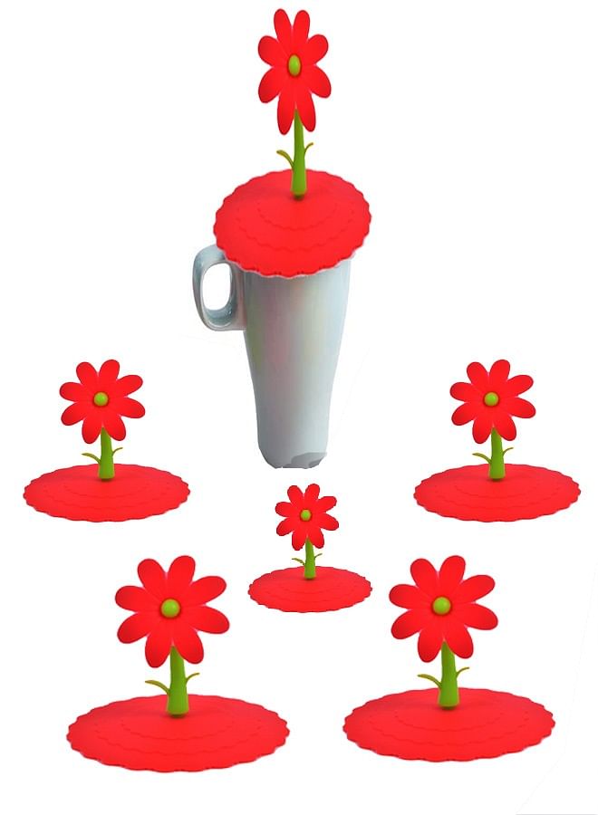 Silicone Cup Covers Sunflower Mug Cup Lids Anti-dust Airtight Seal ( 6-Pack)