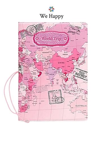 2 Pcs Combo World Trip Passport Cover | Ticket & Documents Holder - Brown & Pink