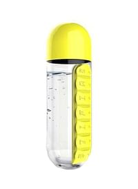 Plastic Daily Pill Box Organizer Water Bottle Yellow/Clear