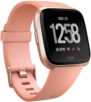 Fitbit Versa Smart Watch Fitness Wristband with Heart Rate Tracker - Unisex - Peach / Rose Gold Aluminum (RG)