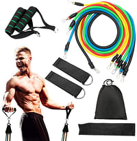 Resistance Band Set 11 Pieces, Workout Exercise Band With Multifunction Handles Door Anchor Ankle Straps Carry Bag For Home Gym Equipment, 1.2 meters - 48 inches -Multicolor