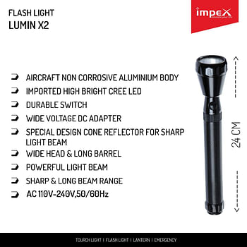 Impex  5W Cree LED Rechargeable Super Bright LED  Flashlight with Sharp & Long Range Beam, Machined Aircraft Aluminium Body