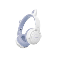 Promate Kids Wireless Bluetooth Headphones with LED Cat Ears, Safe Volume Limit, Mic, AUX, TF Card Slot, Panda Lilac