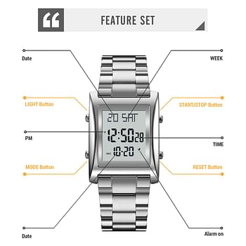 SKMEI 1812 Mens Watches Fashion LED Men Digital Wristwatch Chrono Count Down Alarm Hour For Men's / Women's - Silver