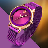Skmei 1701 New Stylish Ladies Quartz Wrist Watch Stainless Steel Waterproof Minimal Watches for Women - Purple