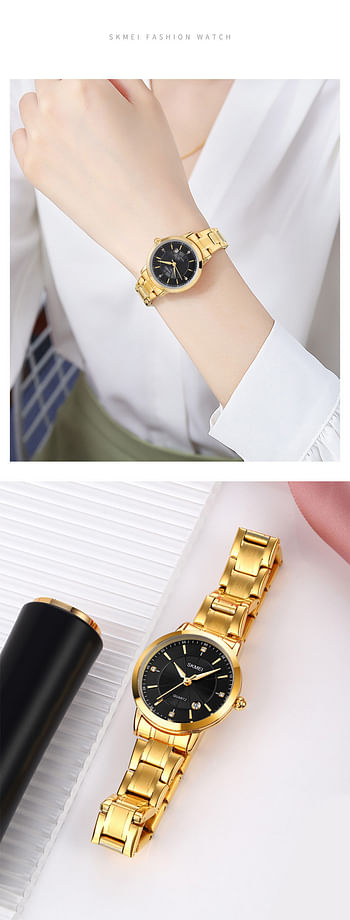 SKMEI 1819 Romantic Style Women Watches Simple Japan Quartz Movement Date Wristwatch -Gold