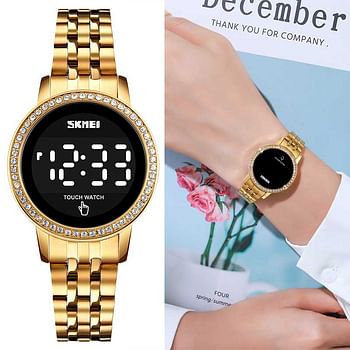 Skmei 1669 LED Touch Screen Watch luxury fashion ladies watches stainless steel Strap women Digital Watches - Black