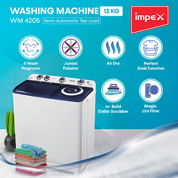 Impex WM 4205 12 Kg Washing Machine Semi-Automatic with Soak Function