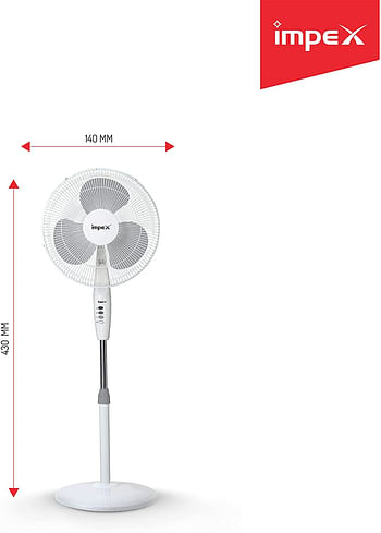 Impex  55W 16" Pedestal Stand Fan with 3 Speed Control and Light, White