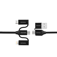 Promate 6-In-1 Multi Charging Cable, Premium Hybrid 20V 3A Lightning, USB-C, Micro USB Connectors to USB-A and USB-C Fast Sync Charging Cable Data Cord with 60W Type-C to Type-C Power Delivery Cable, PentaPower Black