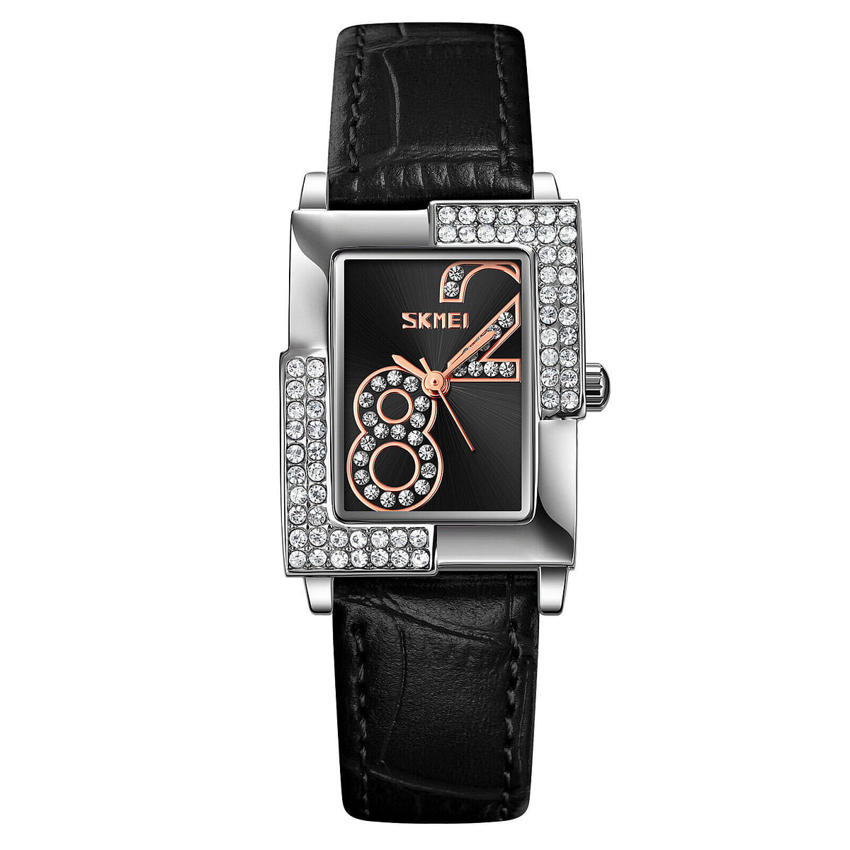 SKMEI 9289 Japan Quartz Movement Watch Women Luxury Rhinestone Time Scale Ladies Wristwatches - Black