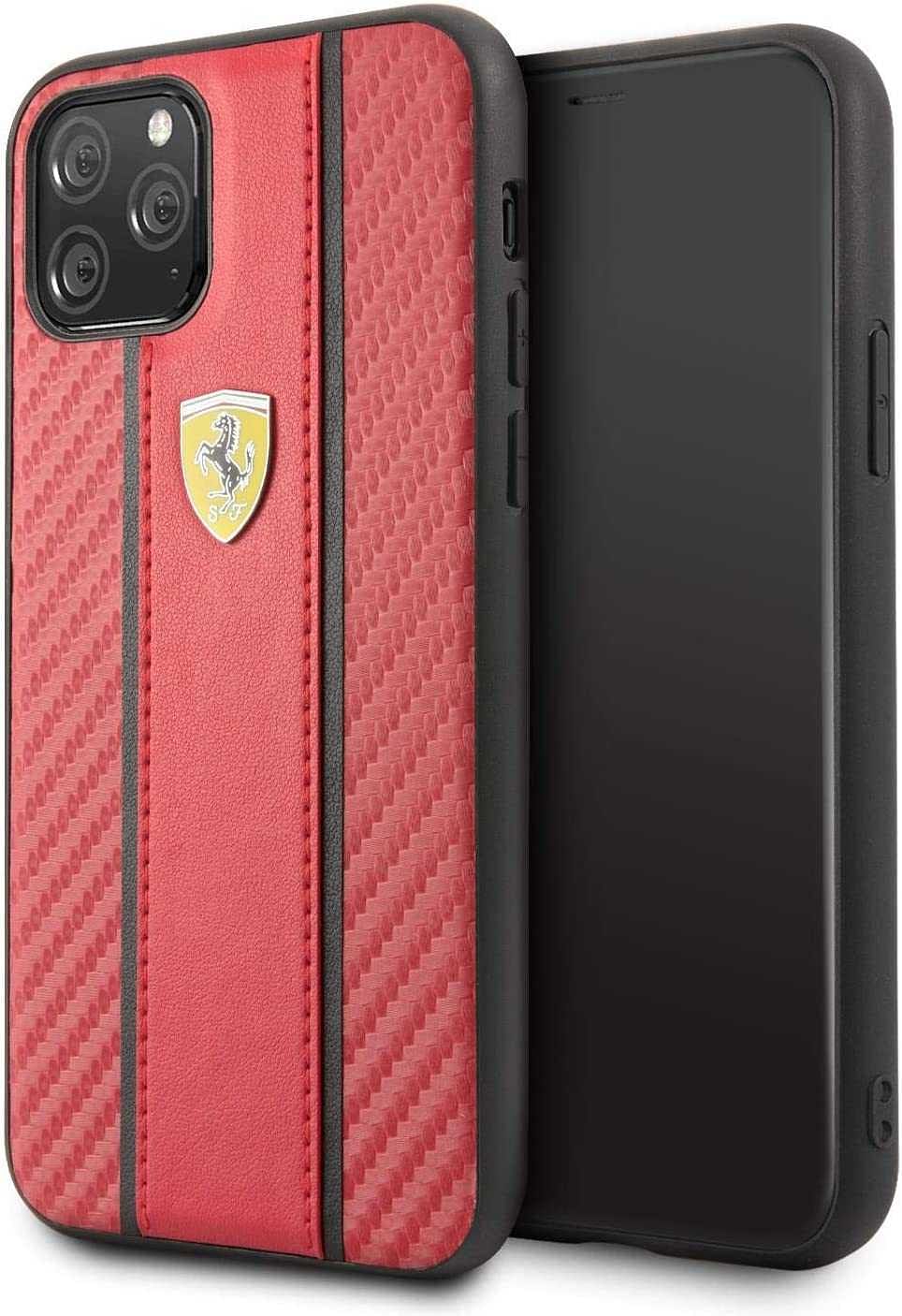 Ferrari Carbon PU Leather Hard Case IPhone 11 Pro - Red FESNMHCN58RE
