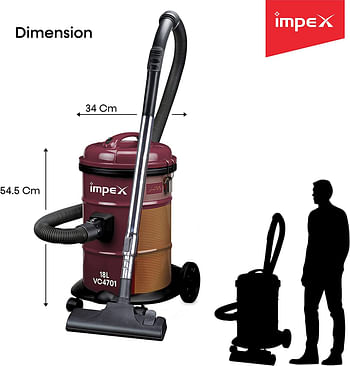 Impex  1600W Vaccum Cleaner Blower function Telescopic metal tube Low noise level Convenient carrying handle