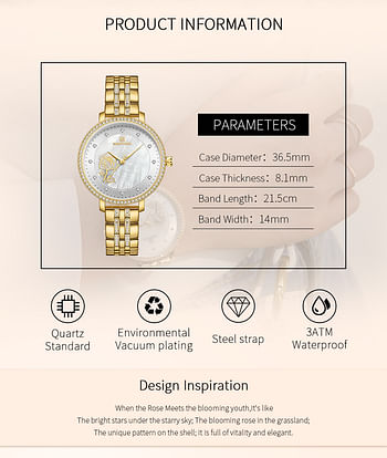 NAVIFORCE NF5017 Casual Diamond Surrounded Stainless Steel Rose Relief Watch For Women - G/W