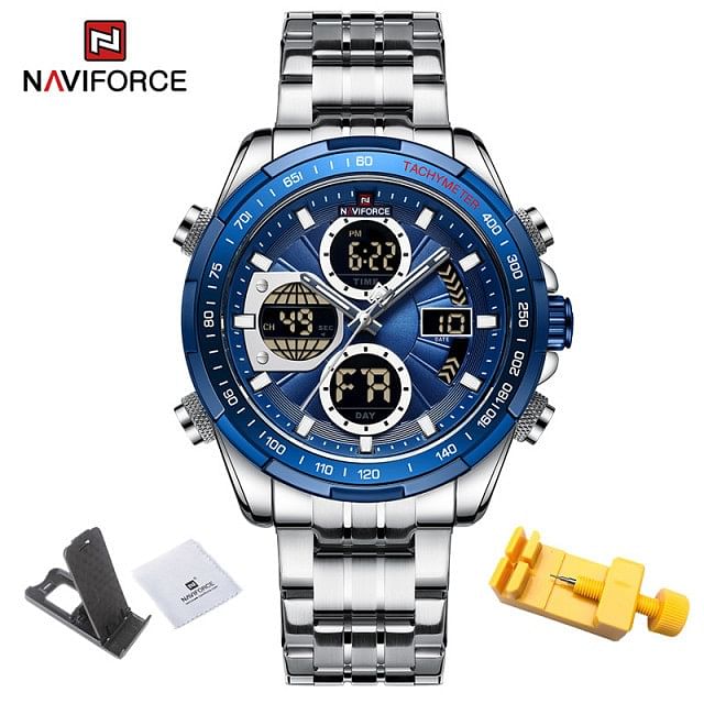 Naviforce NF9197 New Mens Watches Fashion Sport Men LED Digital Quartz Stainless Steel Band For Men Top Brand Luxury Waterproof S BE BE