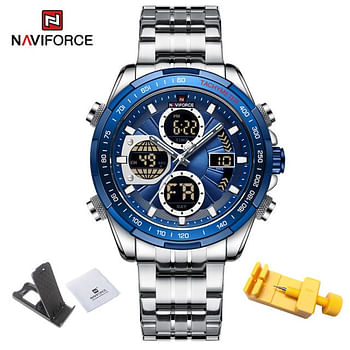 Naviforce  NF9197 New Mens Watches Fashion Sport Men LED Digital Quartz Stainless Steel Band For Men Top Brand Luxury Waterproof - S/BE/BE
