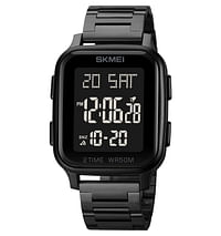 SKMEI 1859 Classic Men Luxury Watches Waterproof LED Stainless Steel Sport Digital Watch - Black