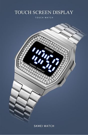 SKMEI 1807 LED Touch Screen Display Time Date Women Watch Ladies Digital Wristwatches Waterproof Female Clock Relogio Feminino - Silver