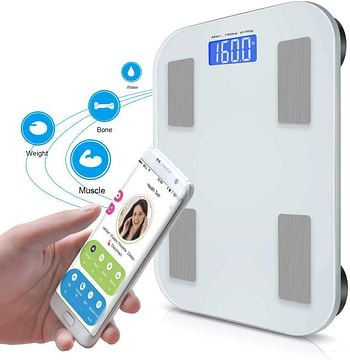 Adoric Bluetooth Body Fat Scale Digital Backlit Display Precise Measurements for Weight Bone Water Muscle Fat Visceral fat BMI and Metabolism with Smartphone App White