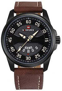 Naviforce NF9124 Men's Watch Sport Leather Strap Quartz Watch with Date and Day Display - Brown