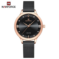 NAVIFORCE NF5023 Rose Gold Diamond Watch For Women Luxury Crystal Quartz Analog RG/B