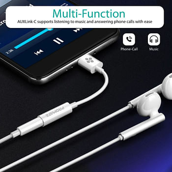 Promate USB-C to 3.5 mm Headphone Jack Adapter, Type C to 3.5mm Female Aux Audio Cable with HD Sound for Google Pixel 2 3 XL, Samsung, Essential, Huawei, Moto, OnePlus, HTC, Xiaomi,